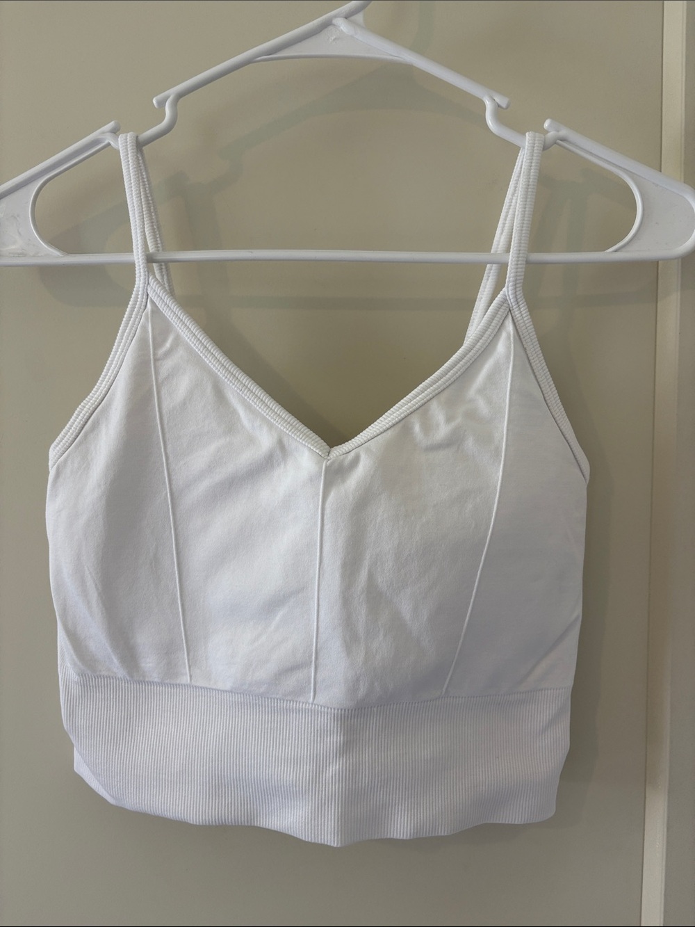 White V-Neck Cropped Tank Top/Sports Bra - Women's